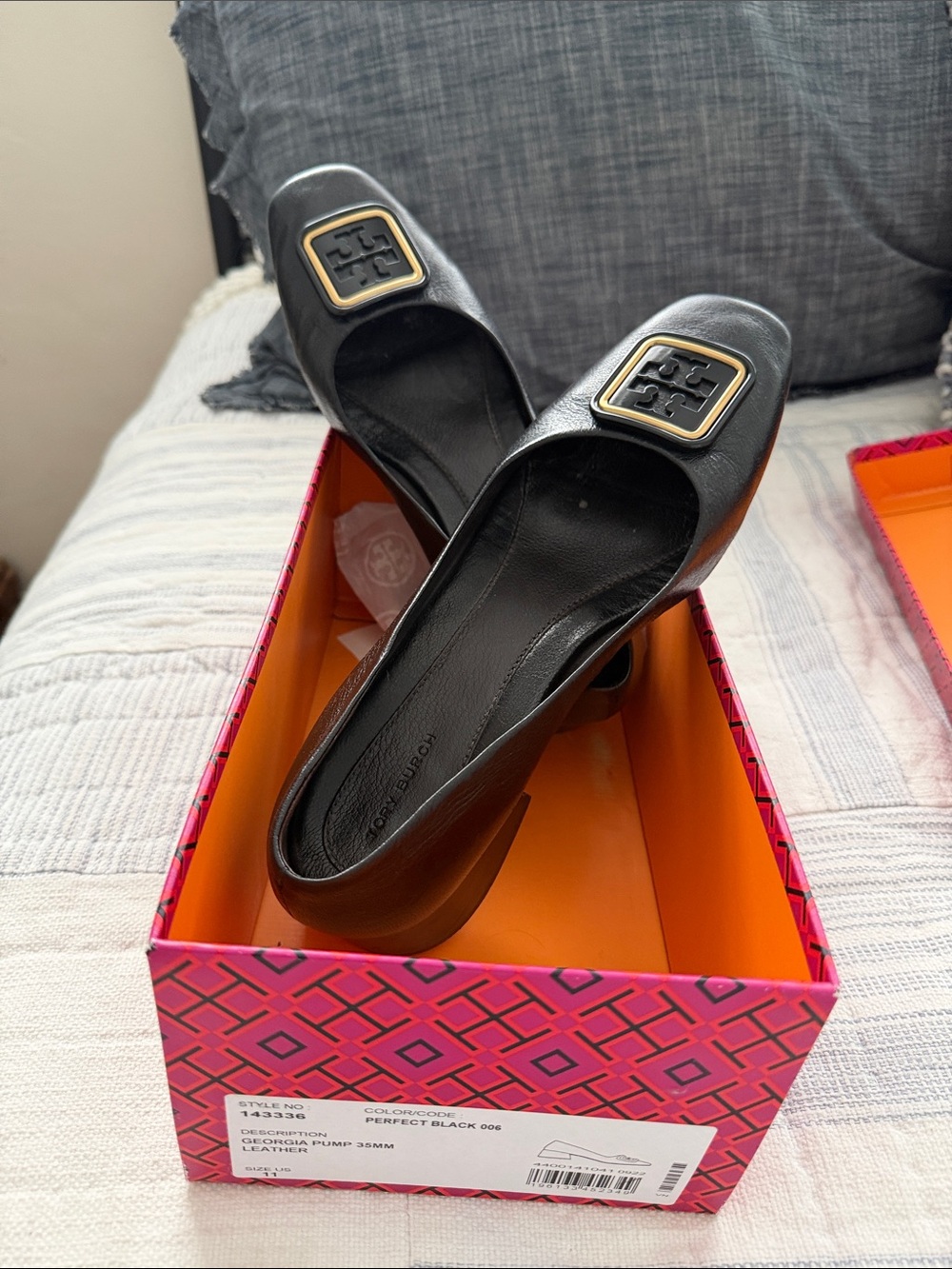 Tory Burch Black Leather Georgia Pump, size 11
